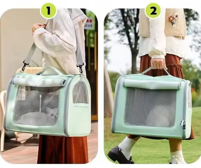 Tristan Home Premium Faux Leather Pet Carrier, Ventilated Travel Bag with Mesh Windows, Shoulder Strap, Pocket, Medium, Suitable for Pet Under 15lbs (Mint Green) Mint Green - PawsPlanet Australia