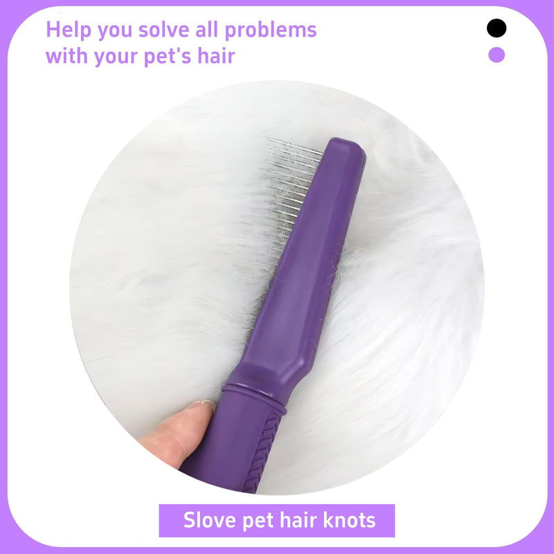 Pet Comb for Grooming Long Haired Cats & Dogs With Stainless Steel Metal Teeth for Shedding and Tangles, Non-slip & Anti-static rubber handle,Safe & Gentle Pet Grooming Comb Pet Detangling Comb