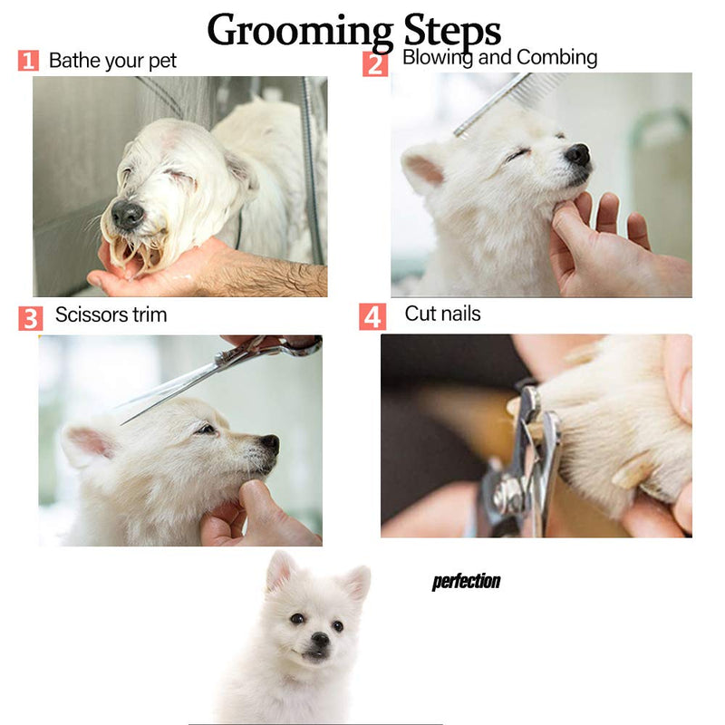 Dog Grooming Scissors kit with Safety Round End, Pet Grooming Trimmer Set with Blunt Tip-Thinning, Straight, Curved Shears tool with Comb, Nail Cliper and Nail File for Long Short Fur of Cat and Puppy - PawsPlanet Australia