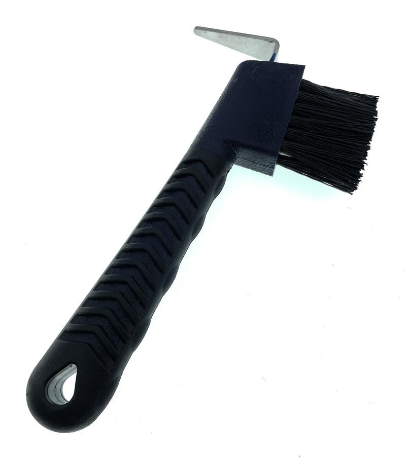 Horse Hoof Pick with Brush - Non-Slip Ergonomic Handle, Heavy-Duty Steel Pick & Stiff Bristles - Removes Dirt, Mud & Rocks - Horse Grooming Tool for Daily Hoof Care (Black) Black