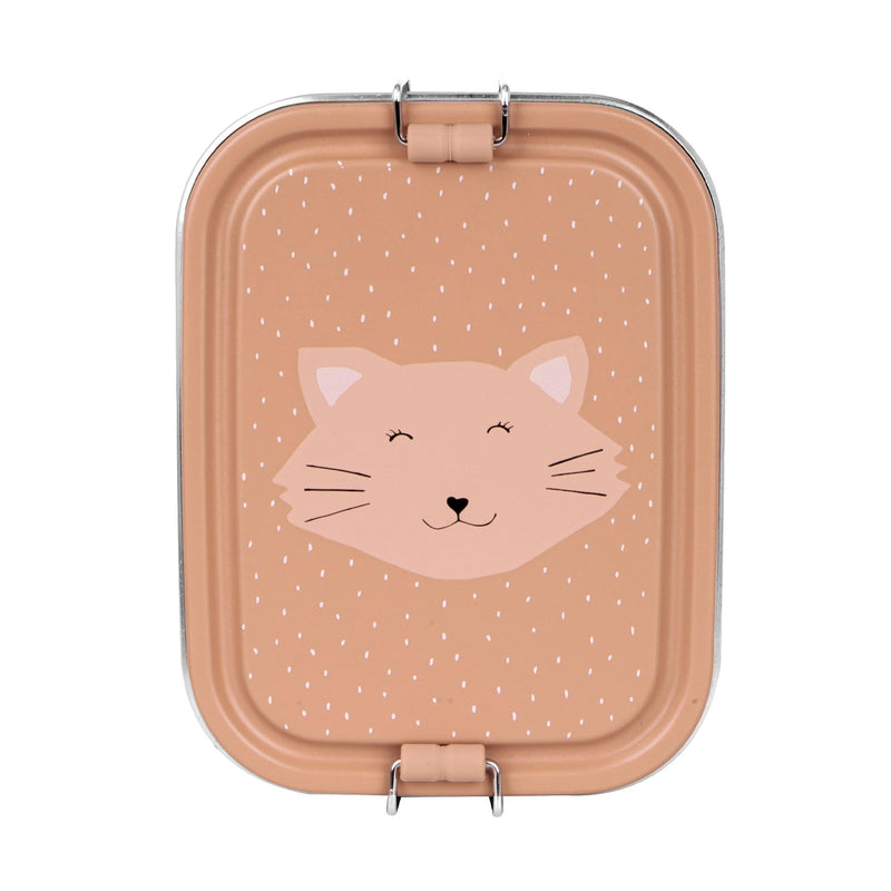 Trixie - Stainless Steel Lunch Box for Kids - Mrs. Cat- Easy Open & Close - Fun Animal Design - Perfect for Snacks & Lunches - Pink