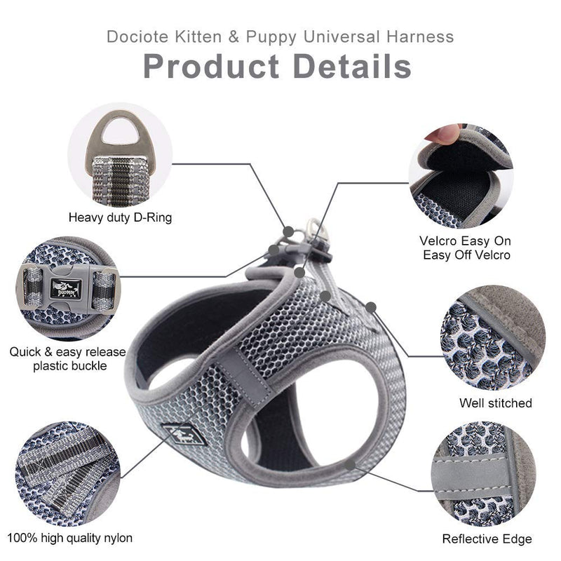 Dog and Cat Universal Harness with Leash - Cat Harness Escape Proof - Adjustable Reflective Step in Dog Harness for Small Dogs Medium Dogs - Soft Mesh Comfort Fit No Pull No Choke (XS, Grey) XS - PawsPlanet Australia