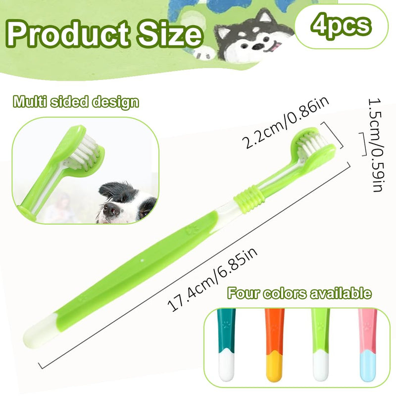 4 Piece Pet Toothbrush Set, Triple Head Dog Toothbrush with 360° Cleaning for Dogs and Cats of All Sizes (Small, Medium, Large Pets)