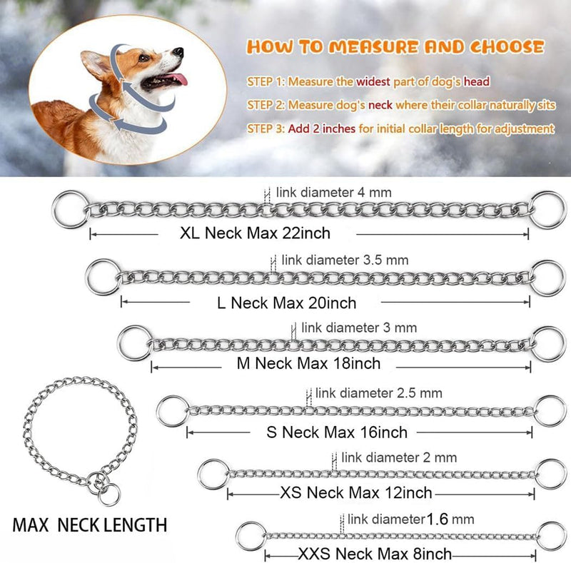 Dog Chain Collars, Metal Choke Link Dog Collar Choker Training Heavy Duty Slip Martingale Puppy Collars for XS Small Medium Large Big XL Breed Dogs (Silver, M(Neck Max 18inch) D3.0mm) Silver M(Neck Max 18inch)D3.0mm - PawsPlanet Australia