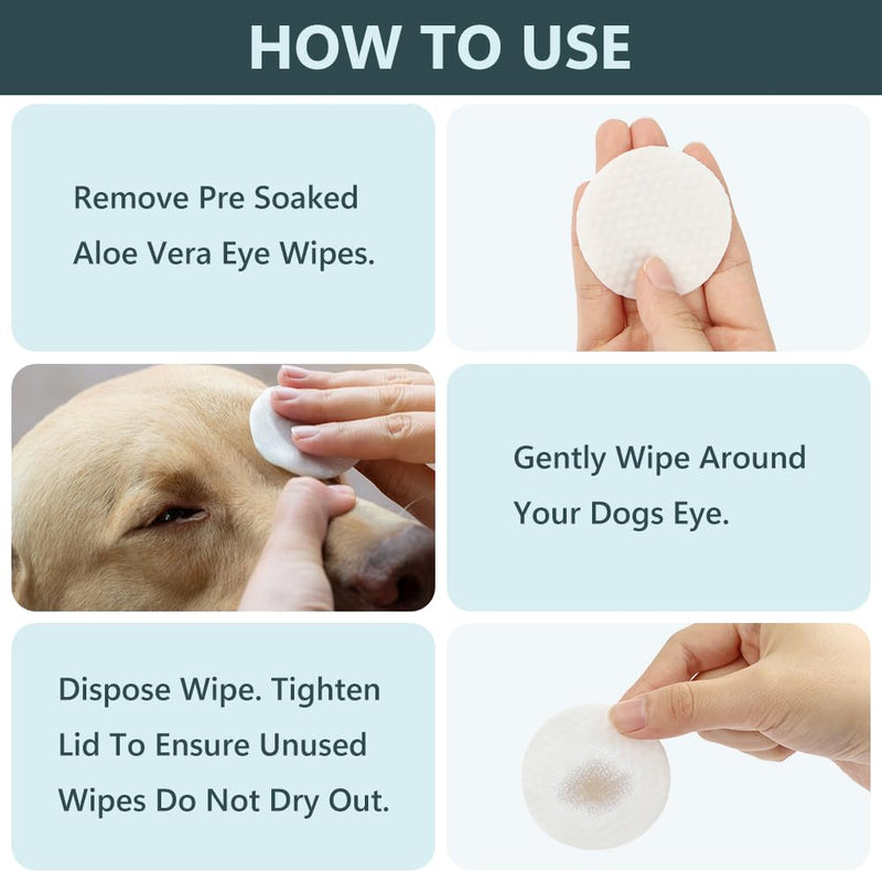 AOMIG Dog Eye Wipes for Discharge and Crust, Tear Stain Remover for Dogs, Gently Pet Wipes for Cats Eye Cleaner, Pet Wipers for Remove Eyes Debris Mucus Gunk, Puppy Ear Face Cleansing Pads 100ct 100pcs Eye Cleaning Pads