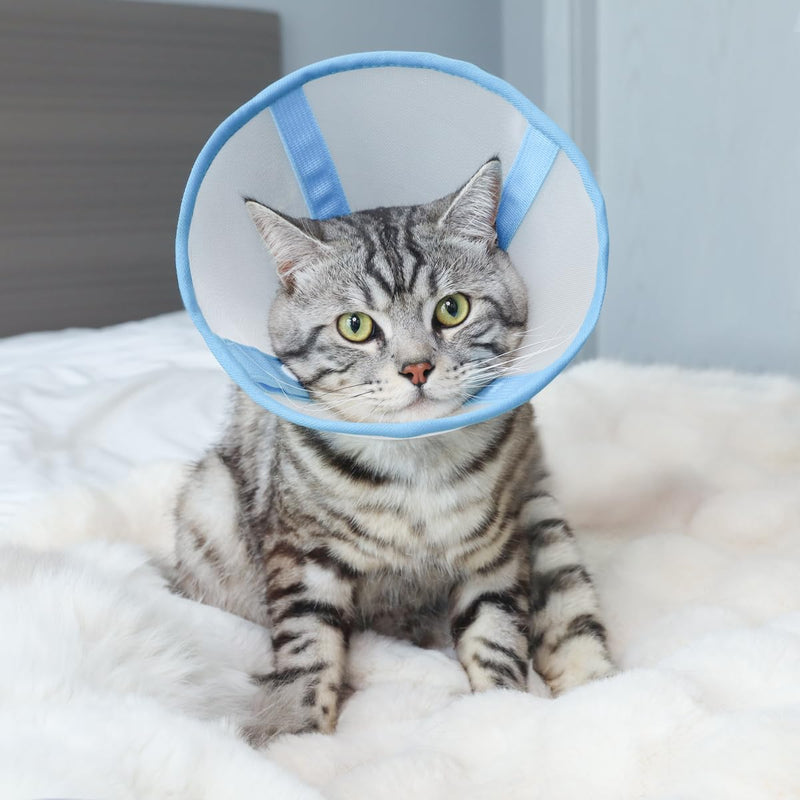 Cat Cone Collar Soft, Lightweight Mesh Recovery E Collar to Stop Licking, Breathable Cone for Cats & Small Dogs Surgery/Grooming Use, Blue M Blue-Medium