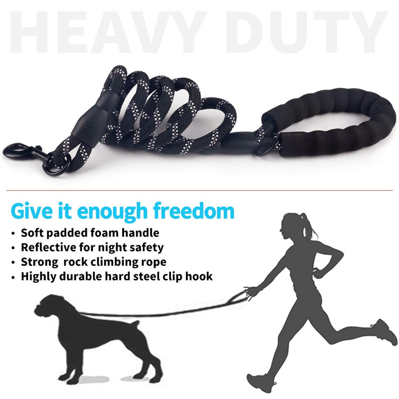 2 Pack Dog Leash 6 FT Thick Durable Nylon Rope - Comfortable Padded Handle Reflective Rope Dog Leash for Medium Large Dogs with Collapsible Pet Bowl and Garbage Bags (6FT-Blue + Black) 1/2"x 6 FT (18~120 lbs.) Set 01- Black+Blue