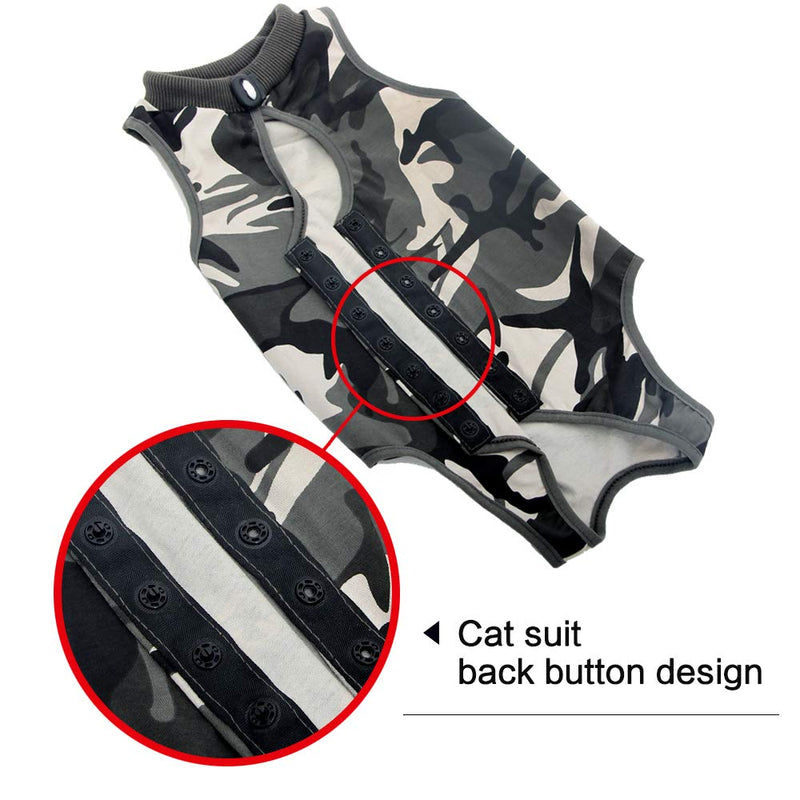 Cat Recovery Suit for Male and Female Surgical Post Surgery Soft Cone Onesie Shirt Clothes Neuter Licking Protective Diapers Outfit Cover Kitten Spay Collar(L, Camouflage) Large