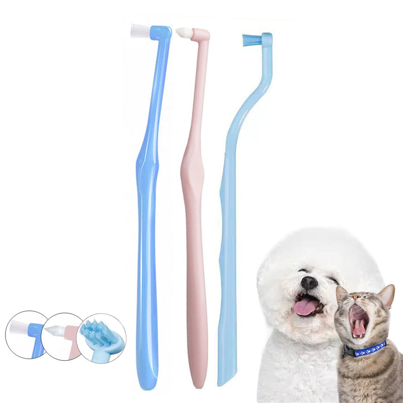 Three Sided Dog Toothbrush Kit, 2 Size Dog Toothbrush for Adult Puppy with Small Soft Head, Pet Teeth Deep Clean Dense Brush, Small Tooth Cleaning