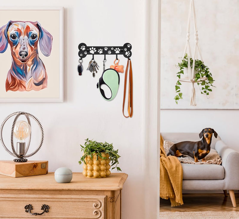 Dog Leash Holder - Unique Metal Wall Hanger With Bone and Paw Design - Pet Leash Hook and Key Organizer - Decorative Gift Idea for Dog Lovers - PawsPlanet Australia