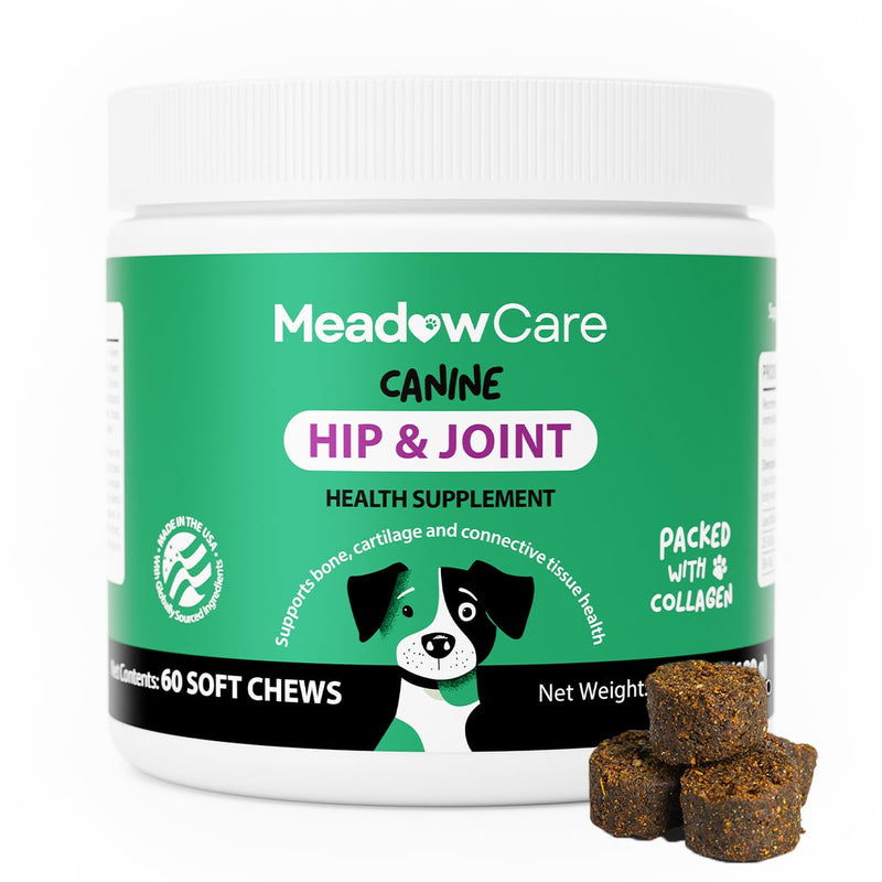Hip and Joint Supplement for Dogs | MSM, Chondroitin & Glucosamine for Dogs | Supports Bone, Cartilage & Connective Tissue Health | Dog Joint Supplement | 60 Soft Chews180 g (6.35 oz) | MeadowCare - PawsPlanet Australia