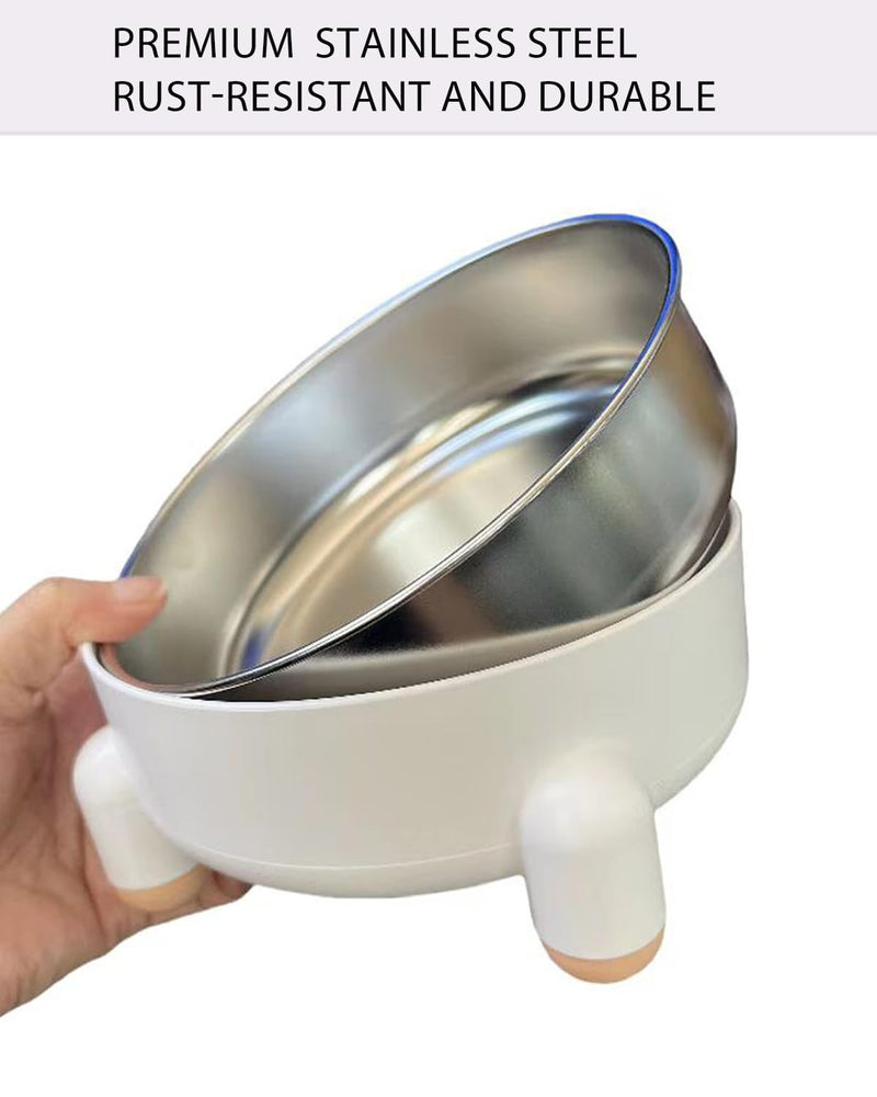 Stainless Steel Raised Cat Bowls – 2 Pack Elevated Food & Water Dishes for Cats & Kittens, 700ml Large Capacity Each, Whisker-Friendly, Non-Slip Base, Dishwasher Safe, Easy to Clean (White) White 2 Pcs