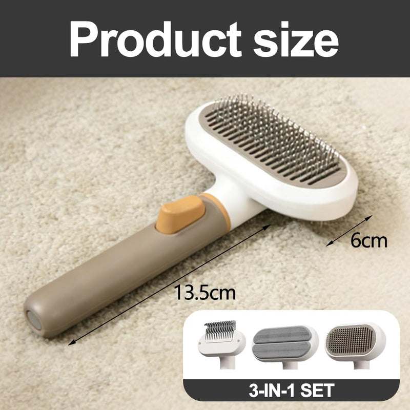 3-in-1 Cat Brush Long Hair and Dog Brush, Cat Brush with Release Button, Stainless Steel Dematting Comb, Removes Undercoat & Loosens Knots, with Massage Bristles & One Button Hair Removal - PawsPlanet Australia