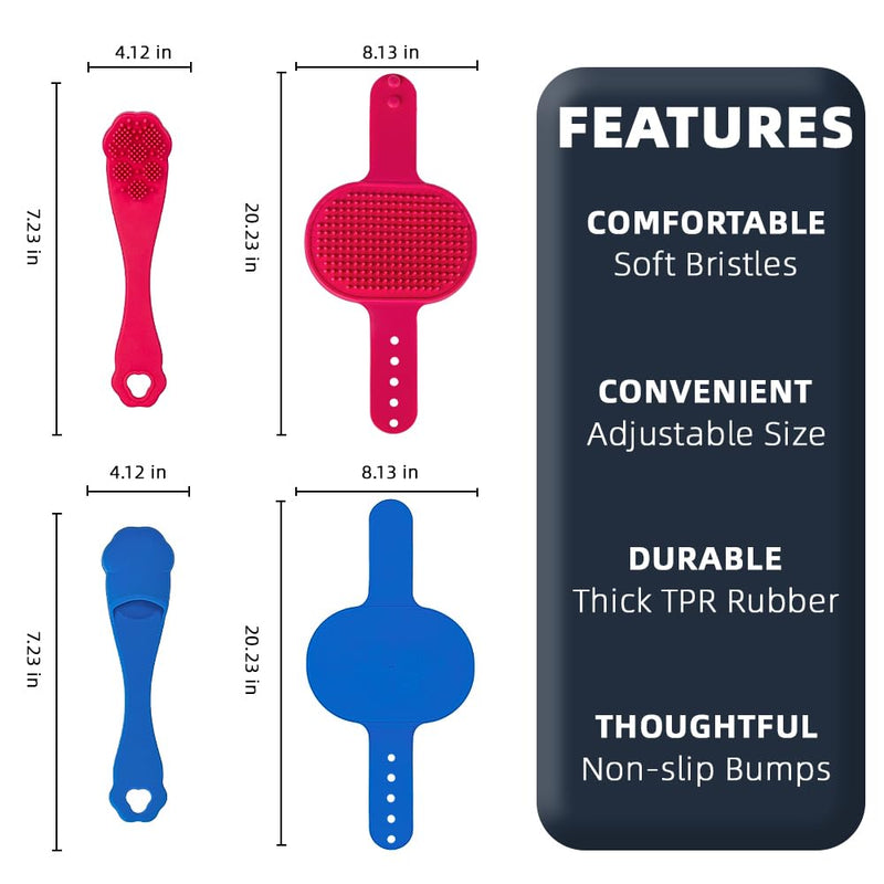 4PCS Dog Bath Brush | Dog Scrubber for Bath | Dog Shampoo Brush | Dog Toothbrush | Dog Finger Toothbrush | Dog Shower/Washing Brush with Adjustable Ring Handle - Dog Bath Supplies (Blue Red) - PawsPlanet Australia