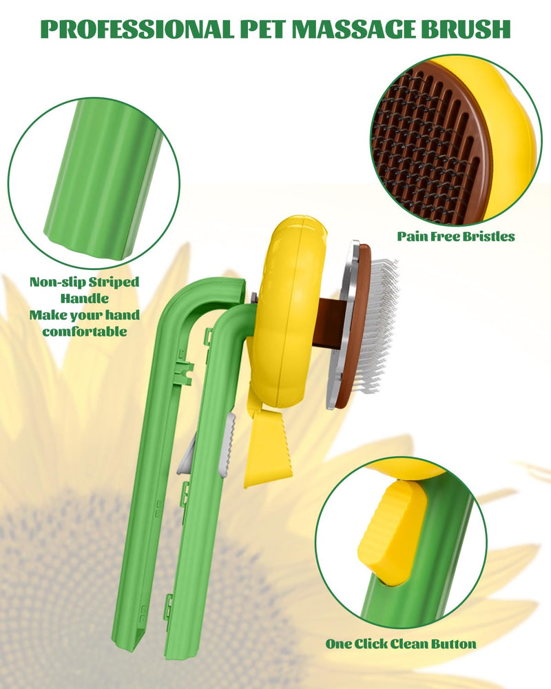 Cat Brush for Shedding, Sunflower Cat Brushes with Gentle Bristles and Release Button, Gentle Self Cleaning Pet Brush for Indoor Cats and Dogs Daily Grooming Tool During Shedding Season