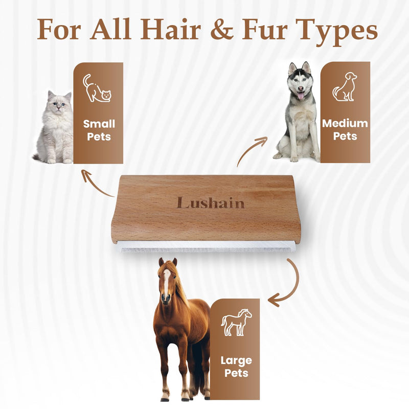 Deshedding Brush for Dogs & Cats | Professional Pet Grooming Tool | Removes Loose Fur, Dirt & Hair | Small, Medium & Large Pets | Ergonomic Wooden Handle| 5 Inches (Nature Wood, 5 inch) Nature wood - PawsPlanet Australia