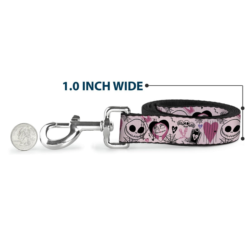 Disney Pet Leash, Dog Leash, The Nightmare Before Christmas Jack and Sally Doodles Pink, 6 Feet Long 1.5 Inch Wide 6 Feet Long - 1.5" Wide - PawsPlanet Australia