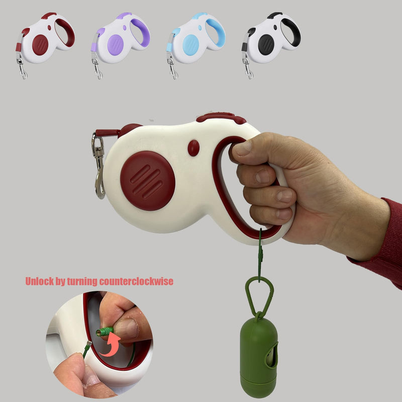 Retractable Dog Leash, 16 ft Dog Leash for Pets up to 44 lbs, Durable ABS and Aluminum Alloy Clip, Includes 4 Rolls of Poop Bags and Bag Holder, Red and White - PawsPlanet Australia