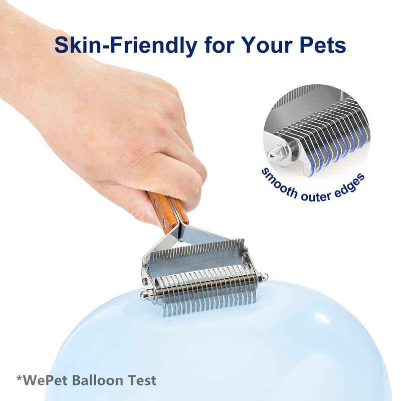 WePet 2-in-1 Dematting Comb & Shedding Brush, Undercoat Rake Grooming Tool with Wooden Handle for Dogs & Cats - Easily Removes Mats, Tangles, and Loose Hair - PawsPlanet Australia