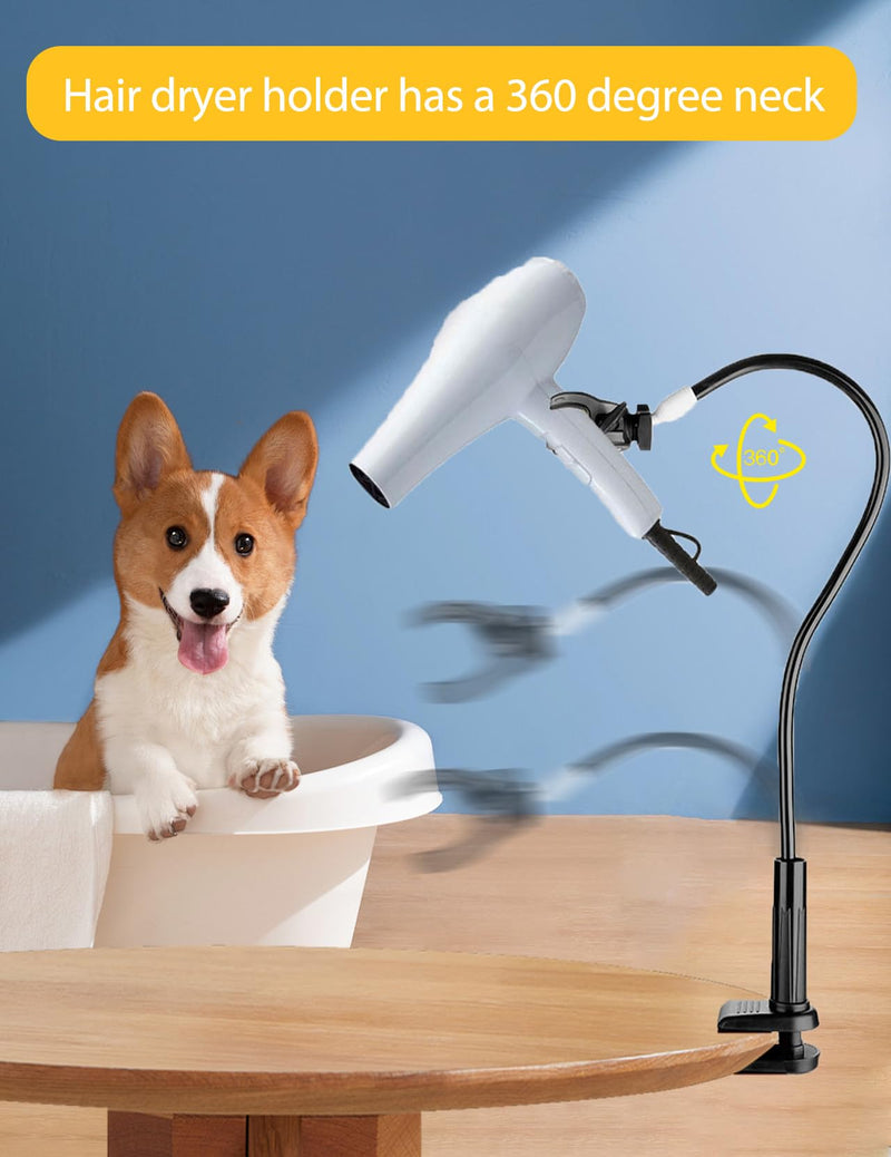 Dog Hair Dryer Holder, Convenient Stable, Hands Free hair dryer stand, 360 Degree Rotating, Adjustable Hair Dryer Clamp Mount for Dog Cat Grooming Table Countertop - PawsPlanet Australia