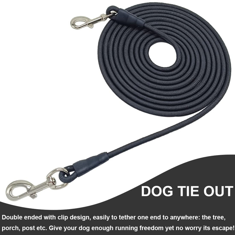 Tie Out Rope Dog Leash, 8-10-13-15-20-25-30-35-40-45-50 FT Heavy Duty Nylon Check Cord for Medium Large Dogs Indoor/Outdoor Playing Camping Backyard (Black, 3/8" x 30ft) black - PawsPlanet Australia