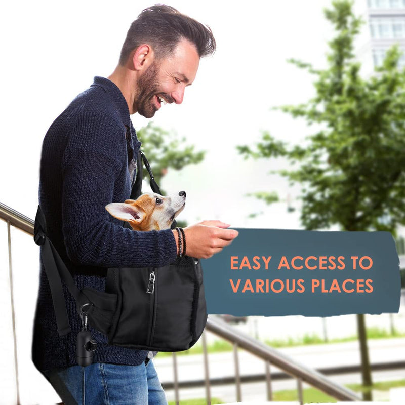 Pet Puppy Sling Carrier, Up to 6 lbs Hand Free Cat Dog Papoose, Hard Bottom Support Small Animal Travel Tote Bags with Breathable Mesh Adjustable Padded Strap Safety Belt Machine Washable Black For Pets under 2.7kg /6lbs - PawsPlanet Australia