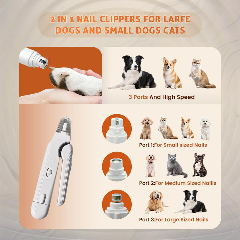 2-in-1 Dog Nail Clipper & Grinder for Dogs & Cats – LED Light, Low Noise, USB Rechargeable – Safe Nail Trimmer for Large, Medium & Small Breeds – Pet Grooming Kit Tool with Dust Cap & Safety Guard - PawsPlanet Australia