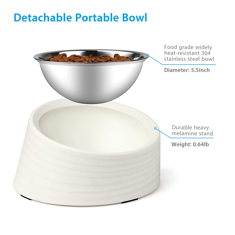 UPPETLY 15°Slanted Stainless Steel Dog Bowl, Tilted Angle No Spill Non-Skid Cat Food Bowl, Stress Free Food Grade Material Feeder for Pets Puppy Small Medium Dogs White - PawsPlanet Australia