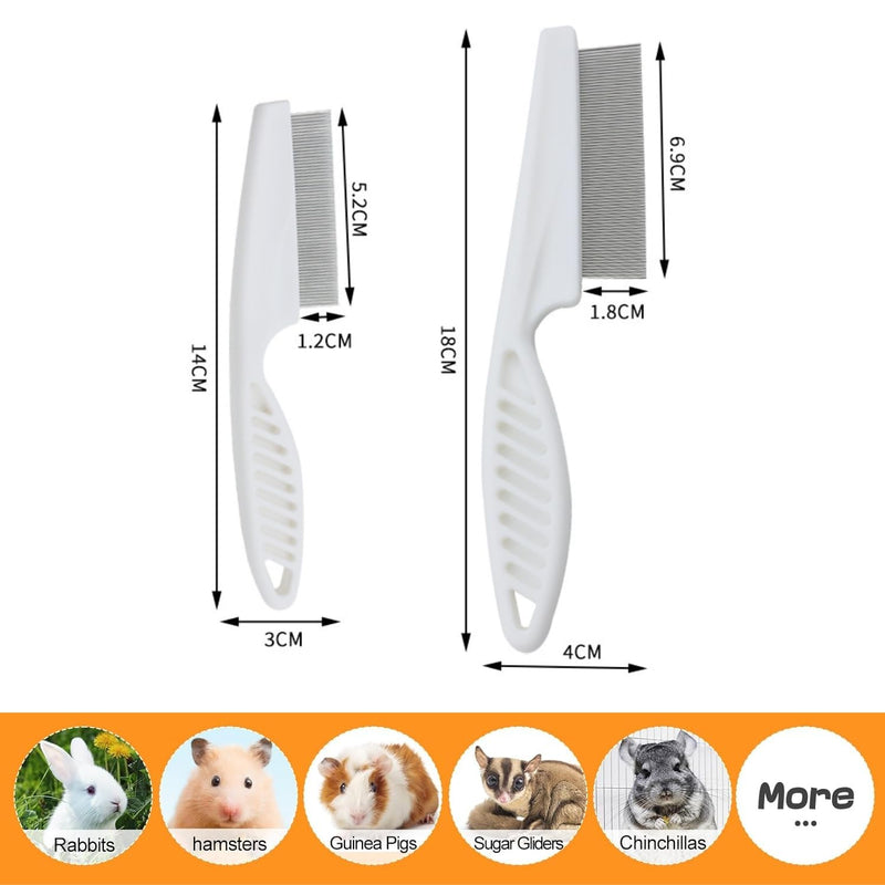 Stainless Steel Rounded Teeth Grooming Comb for Small Pets - Massage and Cleaning Tool for Chinchillas, Ferrets, Guinea Pigs, Rabbits (2 Pack, White) 2 Pack