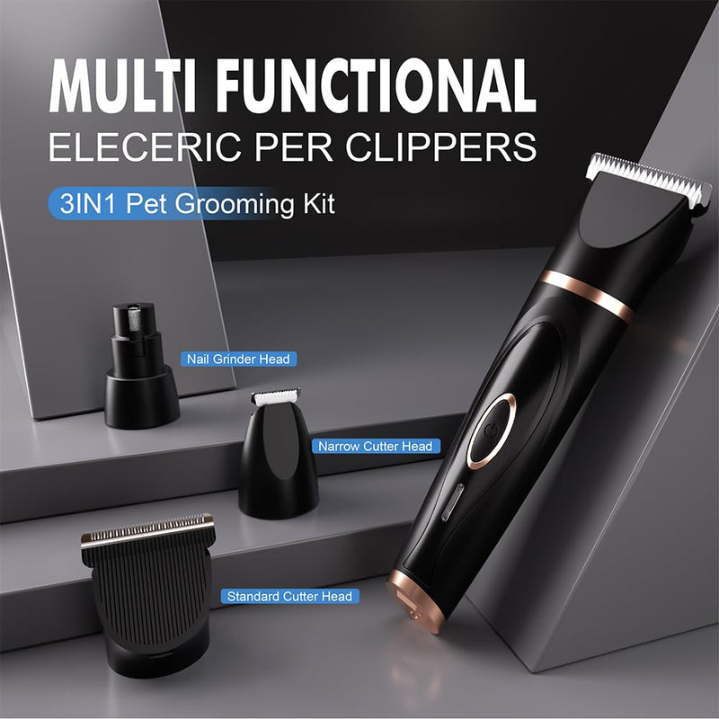 Multifunctional Replaceable Cutter Head Dog Clippers for Grooming Nail Trimmer & Shears 3 in 1 Pets Grooming kit Rechargeable Cordless Low Noise