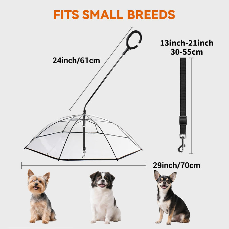 LESYPET Dog Umbrella for Small Dogs, Clear Puppy Umbrella with Adjustable Rope Leash for Rainy Walking, 27'' Diameter