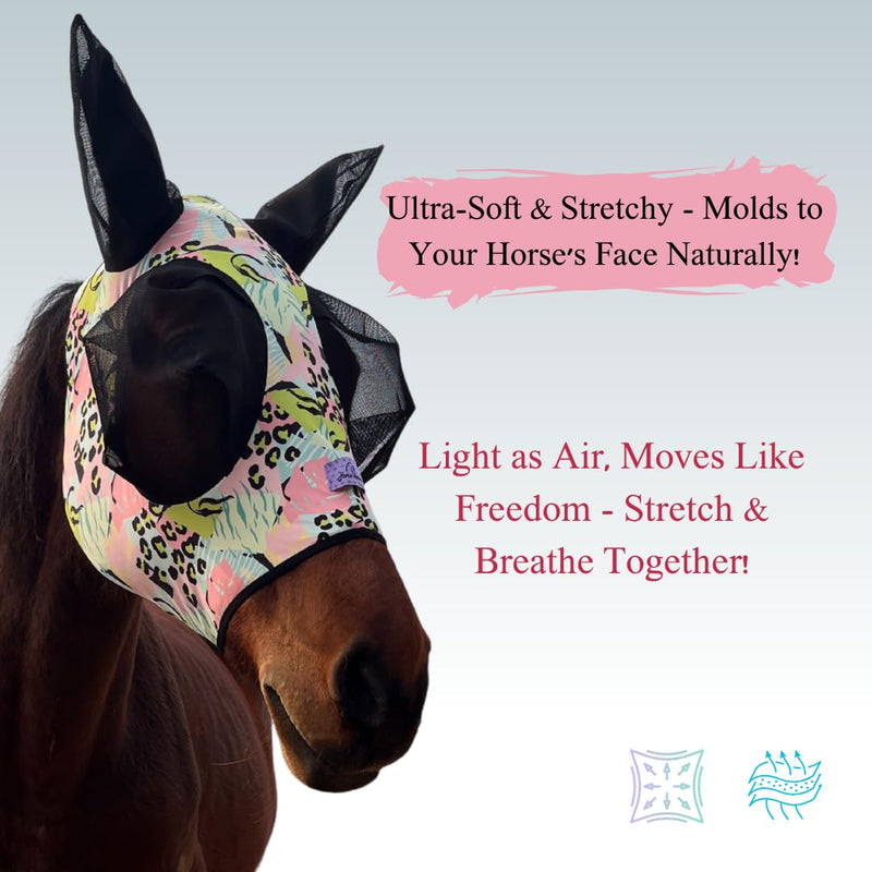 Stretchy Horse Fly Mask with Extra-Large Eyes & Mane Opening – Soft, Breathable Fly Mask for Horses, Tangle-Free Design, Enhanced Visibility (Pink and Blue Stripes, Full (Large)) Pink and Blue Stripes Full (Large)