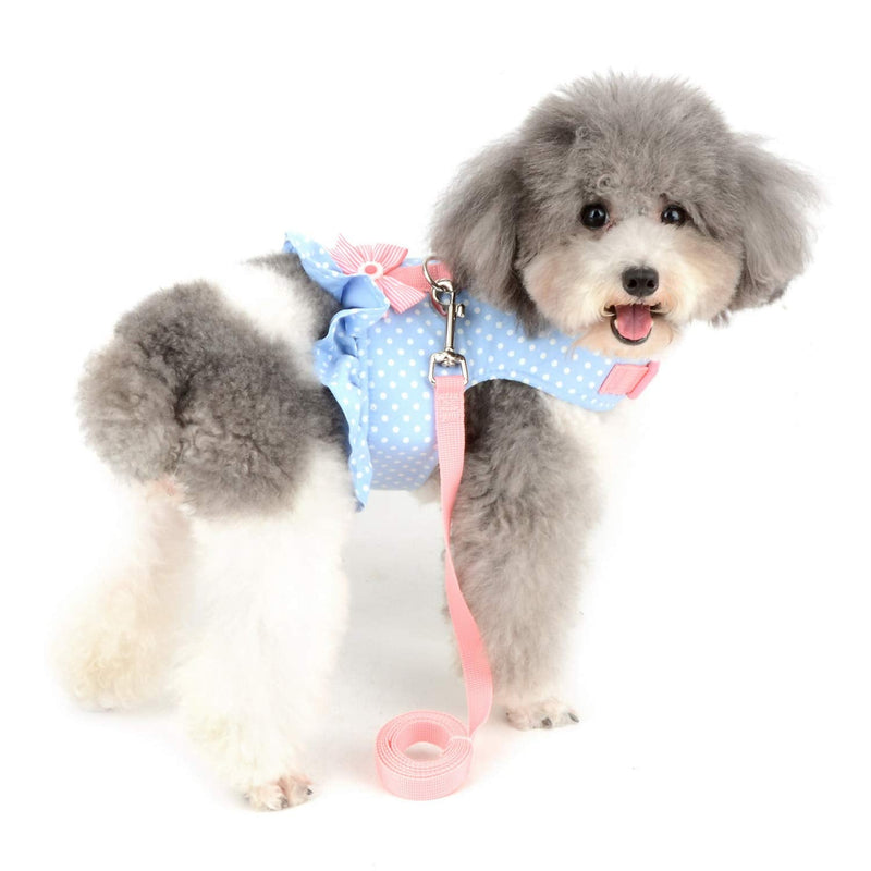 Zunea No Pull Small Dog Girl Harness Dress Escape Proof Cat Kitten Vest Harness Leash Set Step-in Soft Cotton Padded Polka Dot Jacket Chihuahua Puppy Clothes with Cute Bow for Walking Blue XS XS (Chest:12.2-13.7", Neck:8.2-9.4") blue dots - PawsPlanet Australia
