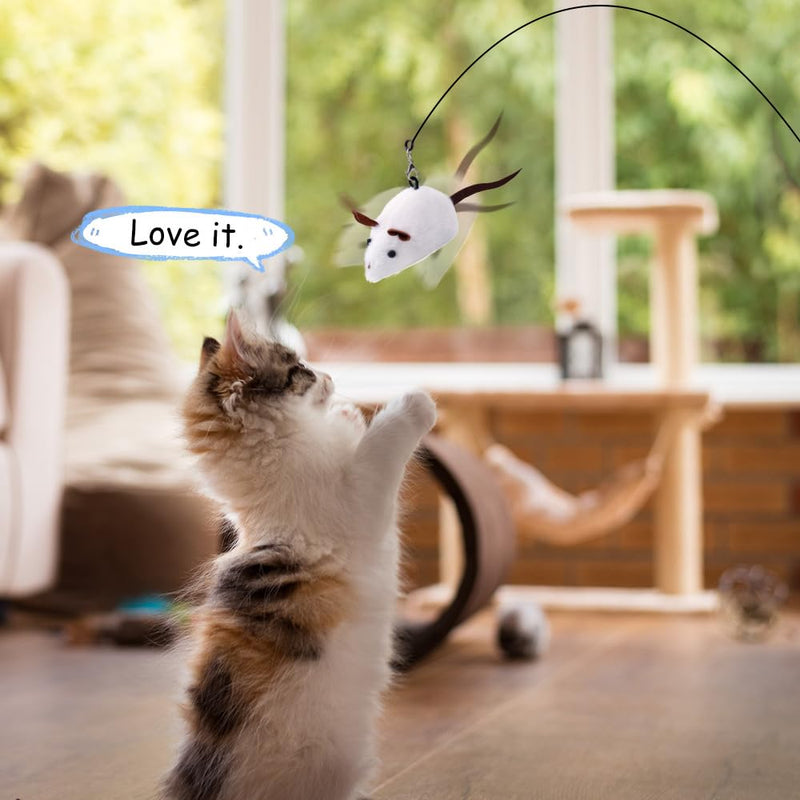 PAZ'S GIFT Cat Wand Toy, cat Stick Interactive Vocal Toy Mouse, Squeak, Mouse, cat Toy, cat Kick Toy, Suitable for All cat Types, 2-Pack - PawsPlanet Australia