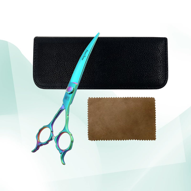 Dog Grooming Scissors: 7" Curved Pet Shears Made Of Japanese 440C for Trimming Dogs Cats and Other Pets Green 7" - PawsPlanet Australia