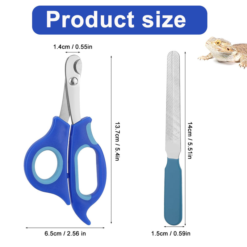 Bearded Dragon Nail Clippers and File, Stainless Steel Small Animal Toe Nail Trimmer Scissors Professional Grooming Pet Tool for Reptiles Turtle Chameleon Iguana (Blue) - PawsPlanet Australia