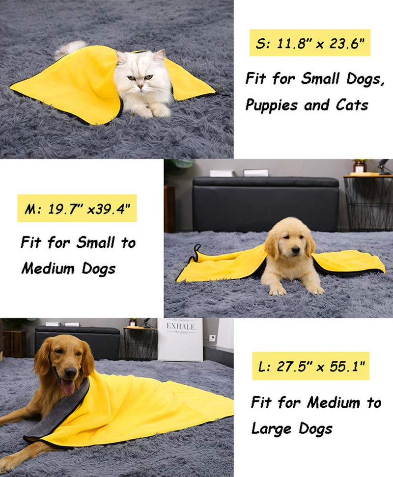 Dog Bath Towel - Super Absorbent Microfiber Dog Towel for Small Dogs and Cats, Yellow & Grey 11.8" x 23.6" - PawsPlanet Australia
