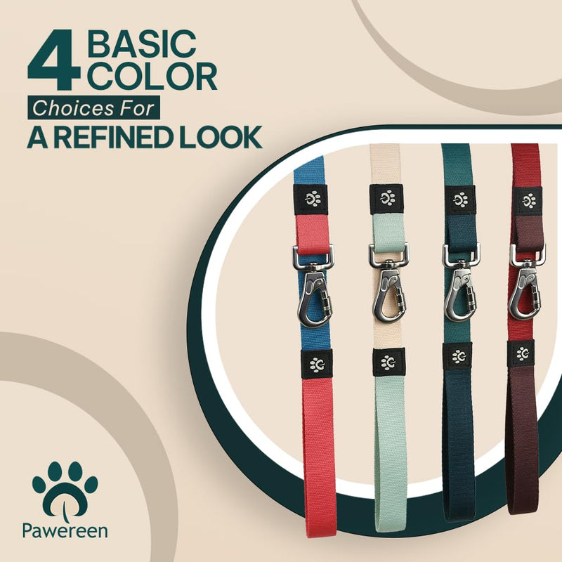 Dog Leash, Eco-Friendly Recycled Polyester Webbing | Soft Hypoallergenic, Durable Metal Swivel Hook, Collar Attachable, 5.2 ft Length| Size S, Peach Creme - PawsPlanet Australia