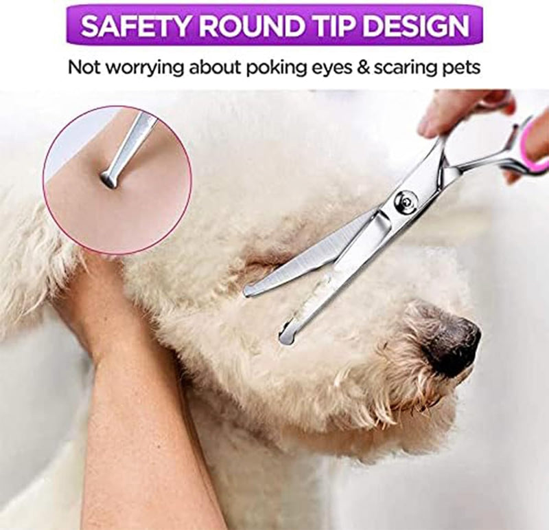 Dog Grooming Scissors, 5Pcs 6-Inch Professional Stainless Steel Titanium Coated Stainless Steel Dog Grooming Kit, Straight/Curved Shears Dogs Scissors Set with Case & Comb, Pink - PawsPlanet Australia