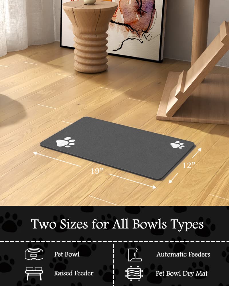 Pet Feeding Mat-Absorbent Dog Mat for Food and Water Bowl-No Stains Quick Dry Dog Water Dispenser Mat-Dog Accessories Pet Supplies-Dog Water Bowl for Messy Drinkers Dark Grey 12"x19" - PawsPlanet Australia