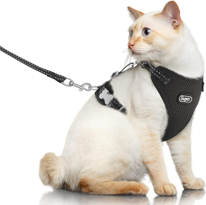 Supet Cat Harness and Leash for Walking Escape Proof, Adjustable Harness for Cats, Easy Control Small Cat Harness for Medium Large Kitten and Dogs S Black Small (Chest: 10.0" - 15.0")