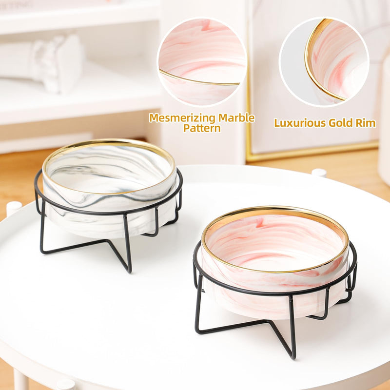 Dazzling Ceramic Elevated Cat Bowls, Dog Bowls, Pet bowls, Dog Cat Food Water Bowl, Raised Cat Food Bowls, Cat Bowls for Indoor, Dog Bowl stand, Pet bowl (Pink) Pink - PawsPlanet Australia