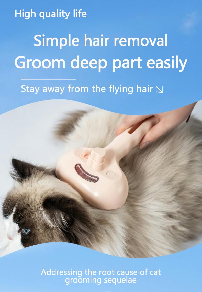 Pet Grooming Steam Brush, Pet Spray Hair Removal Comb, Anti-Static, Rechargeable, Comfortable Grip, for Dogs & Cats, Spray Hair Removal Comb, Steam Brush for Shedding & Grooming, Pink - PawsPlanet Australia