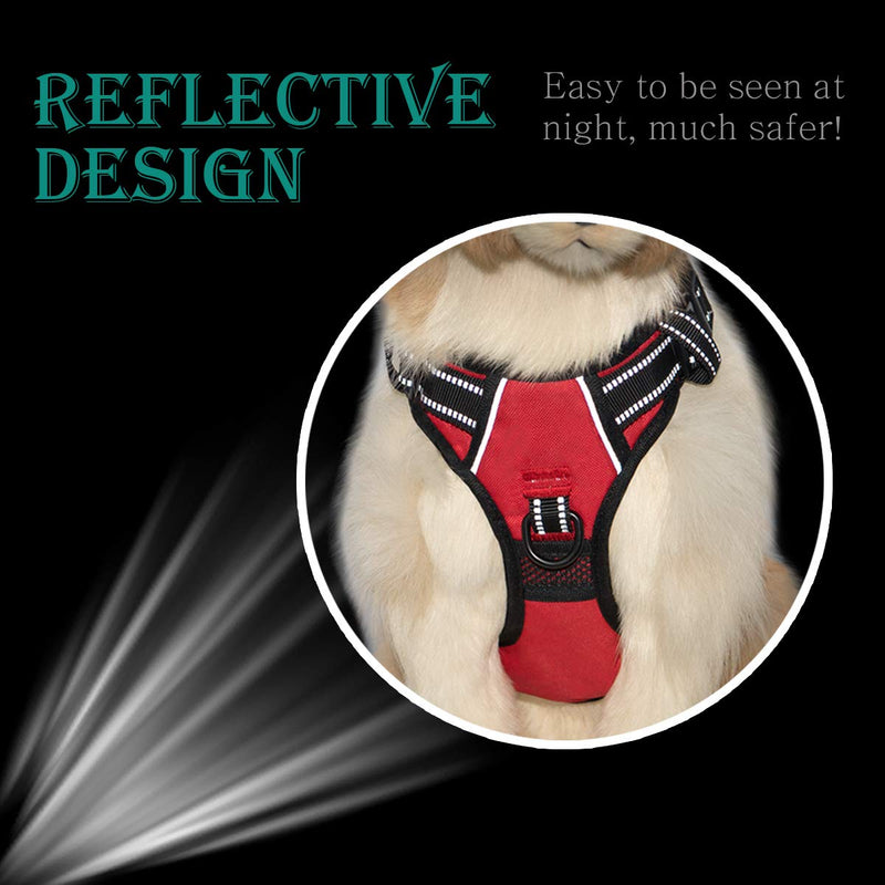 PoyPet 2019 Upgraded No Pull Dog Harness with 4 Snap Buckles, 3M Reflective with Front & Back 2 Leash Hooks and an Easy Control Handle [NO Need Go Over Dog’s Head (Red,M) Medium Red - PawsPlanet Australia