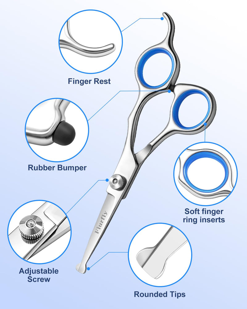 Furry Grooming Scissors with Safety Round Heads. Dog Grooming Scissors, 5CR 6 in 1 Dog Grooming Scissors, Curved Dog Grooming Scissors, Professional Pet Grooming Scissors Set for Dogs and Cats - PawsPlanet Australia