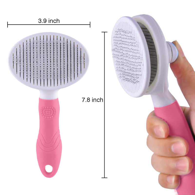 Dog Grooming Brush with Release Button Self Cleaning Slicker Brushes for Cats Dog Mats and Tangled Hair Grooming Comb Hair Brush Gently Removes Loose Undercoat Pink - PawsPlanet Australia