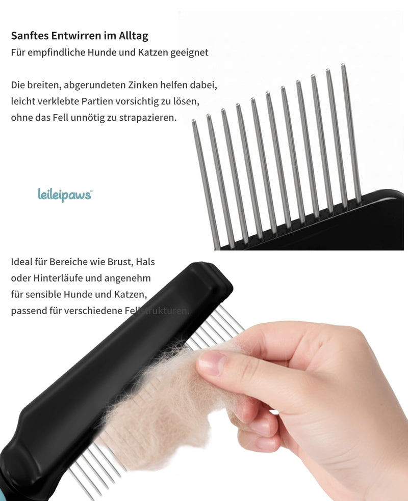 Detangling Comb & Wide Tooth Comb for Dogs & Cats - Grooming Comb Against Tangles, Loose Hair & Dirt - Stainless Steel Teeth, Ergonomic Non-Slip Handle, for Long Hair & Curly Fur Pets