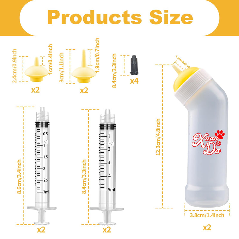 Kitten Nursing Nipple with Syringe, Wide Mouth Angled Puppy Feeding Bottles, with Ventilation Valve Resistant Tearing for Puppies, Kittens, Rabbit, Small Wildlife (S Nipple,Yellow) Model 1 Yellow - PawsPlanet Australia