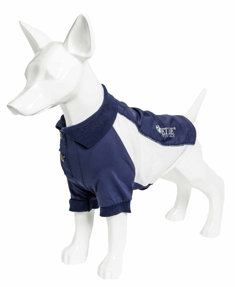 Pet Life ® Active 'Barko Pawlo' Relax-Stretch Wick-Proof Performance Dog Polo T-Shirt, Medium, Navy Navy With White - PawsPlanet Australia