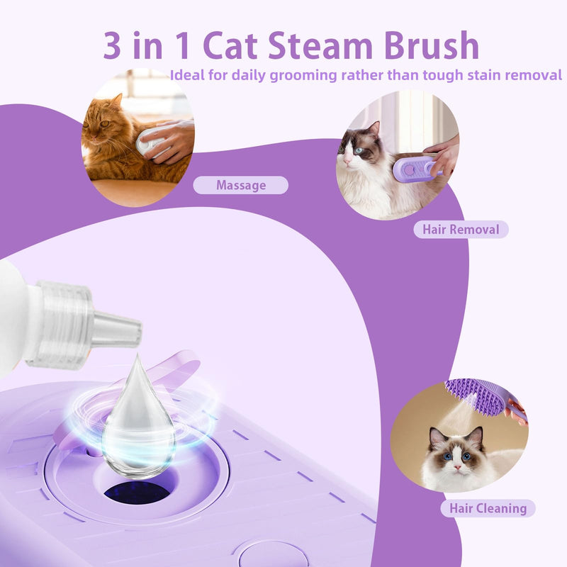 ZTJ Steam Brush for Dogs and Cats – 3-in-1 Pet Grooming Tool for Cleaning, Detangling, Massaging – Nano Steam, Hair Catcher, 360° Handle (White) White - PawsPlanet Australia